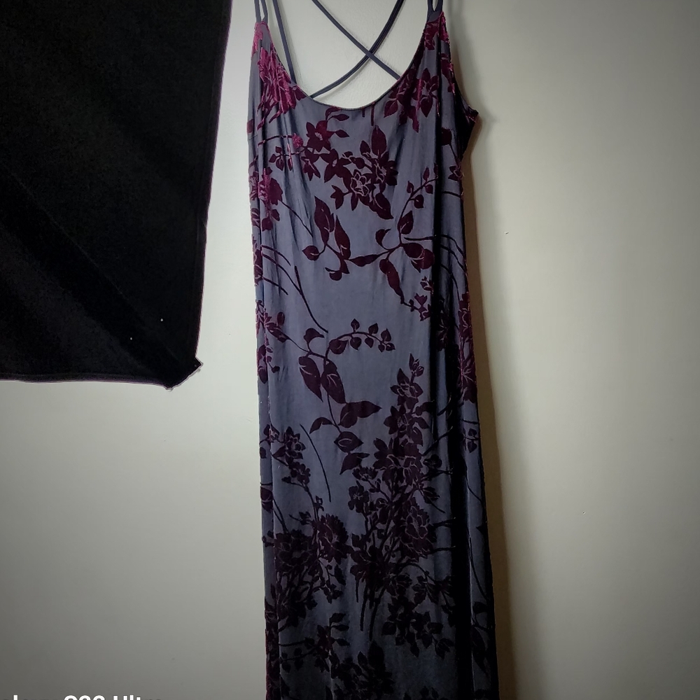 Vtg Sz 8 Formal Dress Floral Maxi Burnout Blk Burgandy Velour Whimsigoth Boho - Picture 13 of 16
